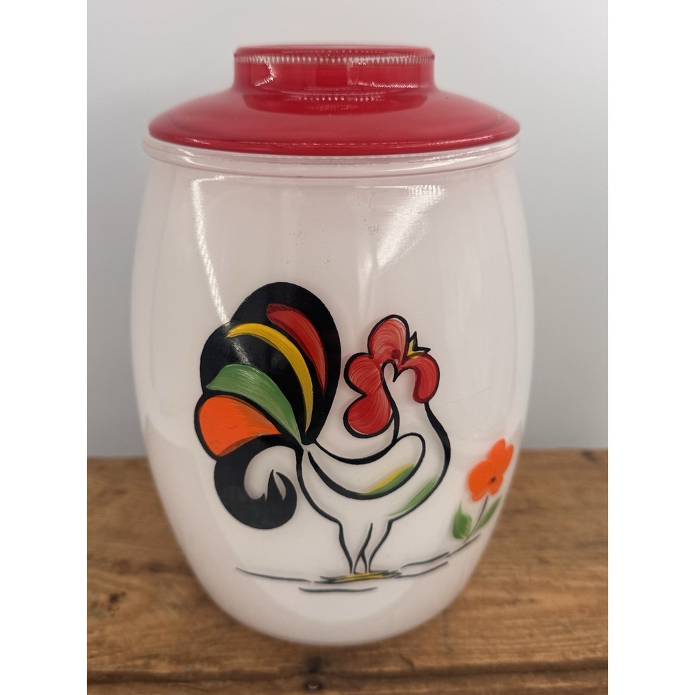 VTG Bartlett Collins Rooster Cookie Jar Red & White with Lid 9 1/2" Tall